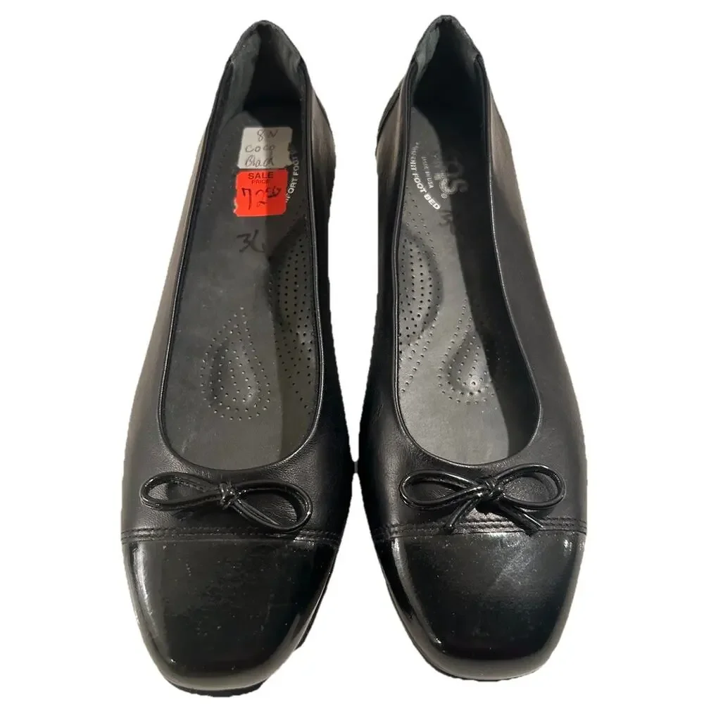 SAS Woman's Coco Slip On Loafer Tripad Technology Black Bow Patent Toe Sz 8N EUC